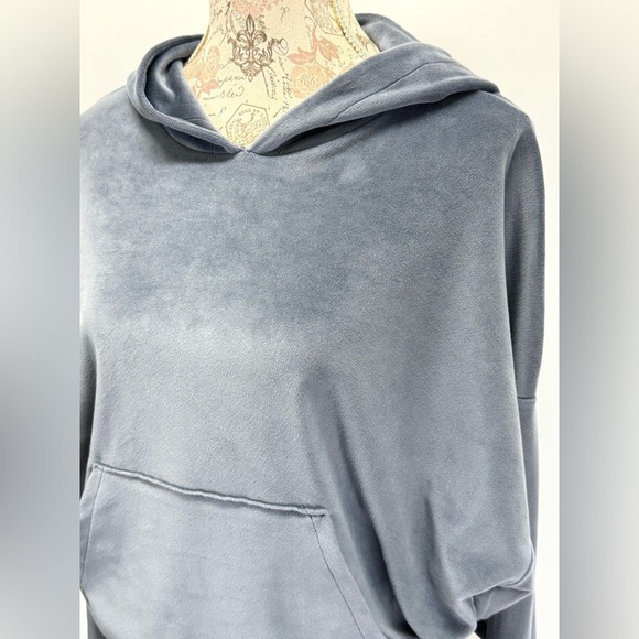 AMERICAN EAGLE OUTFITTERS Gray/blue soft velour hoodie sweatshirt size S - Picture 3 of 13
